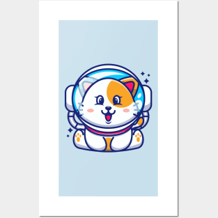 Cute baby cat wearing an astronaut helmet, cartoon character Posters and Art